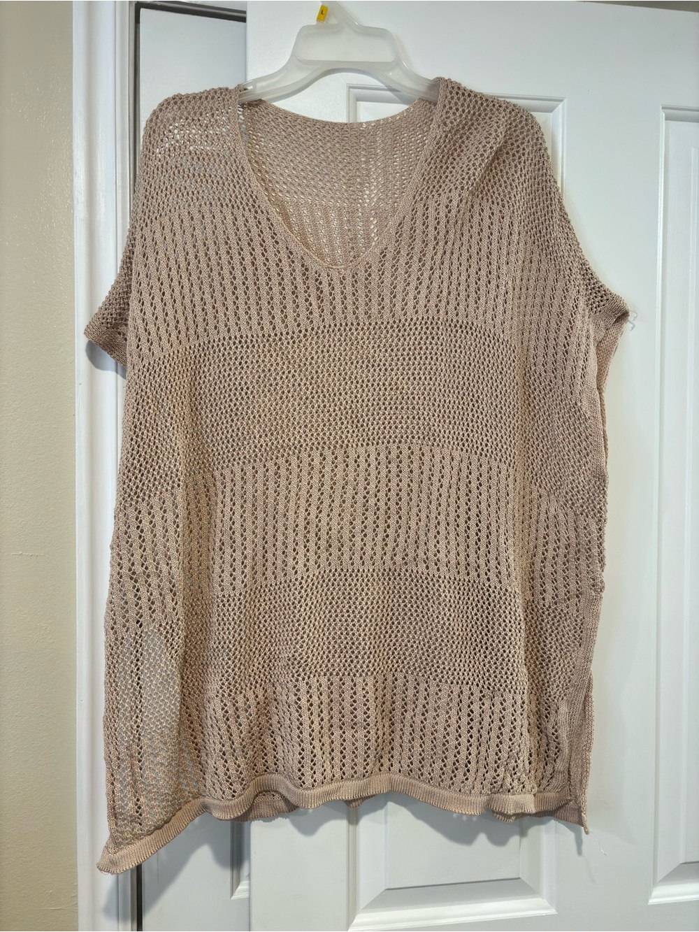 Light Taupe Open-Knit V-Neck knit cover up Sweater